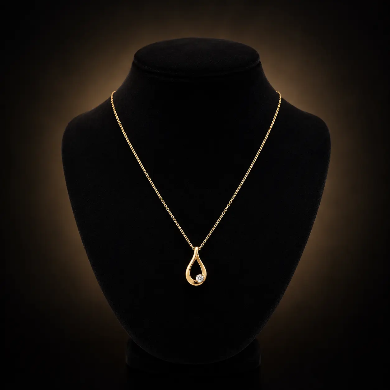 Gargantilha de ouro com pingente de pedra em gota em busto preto