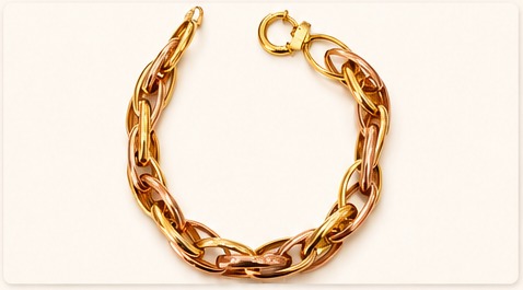 Pulseira de ouro com elos ovais em tons amarelo e rosé
