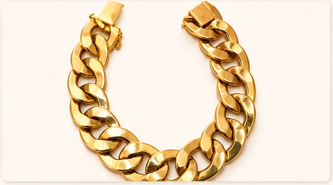 Pulseira de ouro com elos grumet largos e polidos